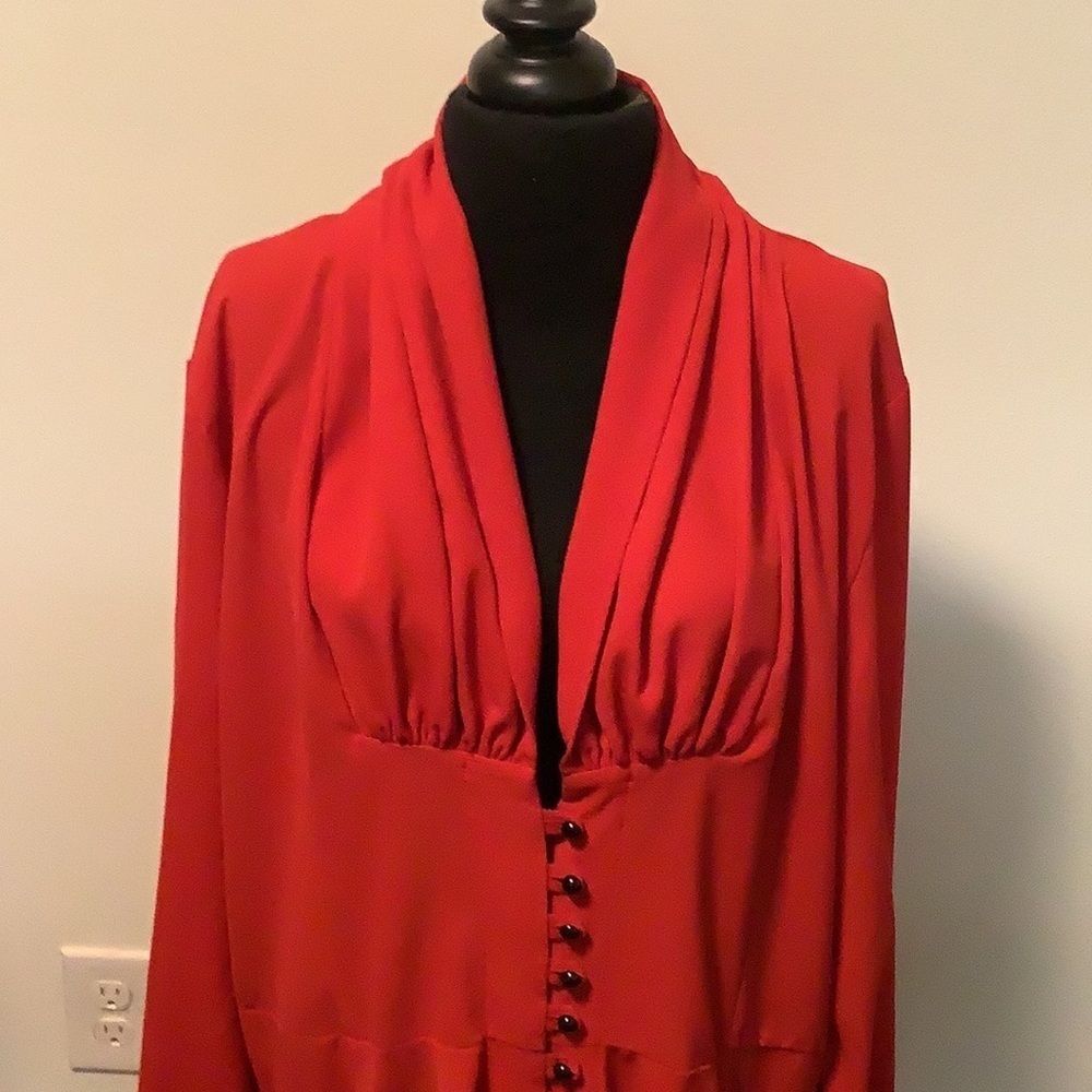 MissLook Women’s 3XL red long sleeves lagen relax boho button front baggy top - Picture 8 of 13